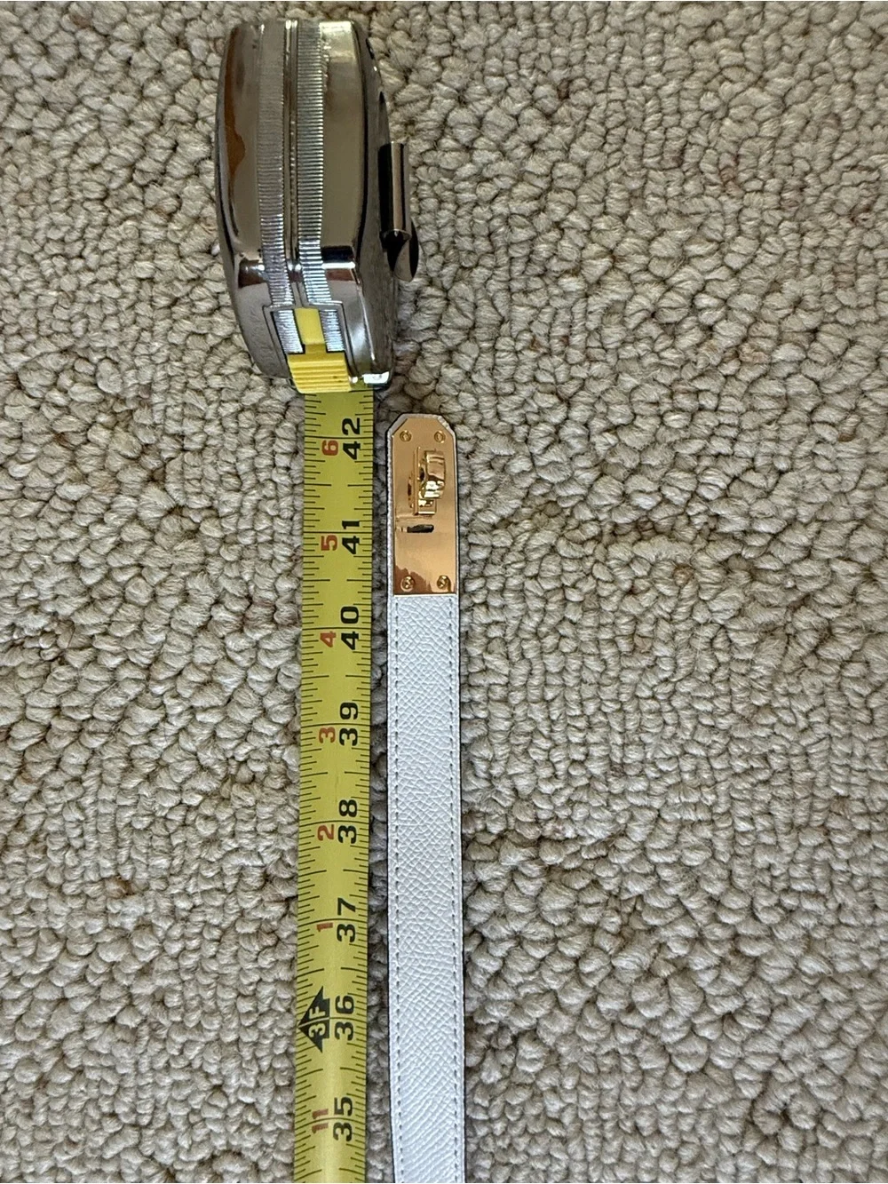 Women's White Leather Belt with Gold Buckle